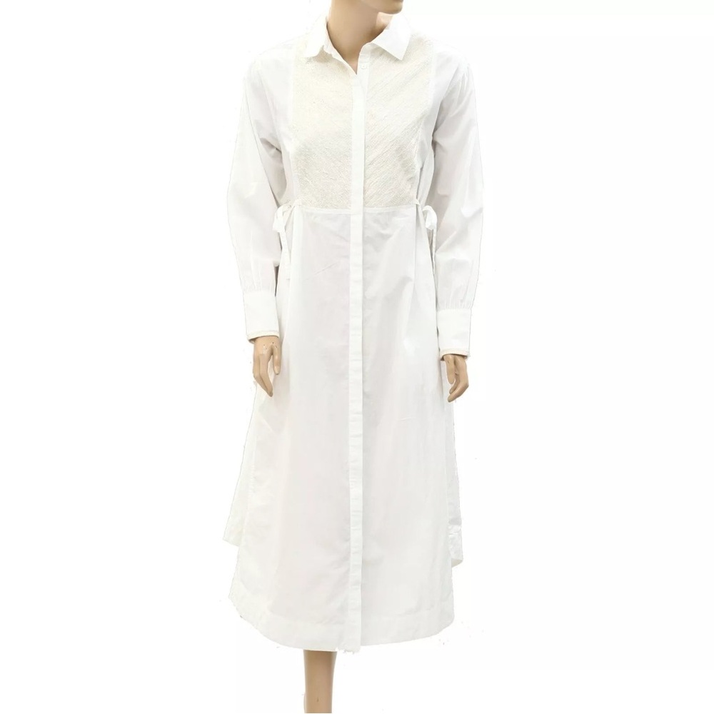 White Embroidered Panel Button-Up Shirt Dress - Picture 2 of 3